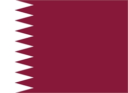 [ai] The flag of Qatar features a maroon field with a vertical white serrated band on the left side, consisting of nine white serrated sections.